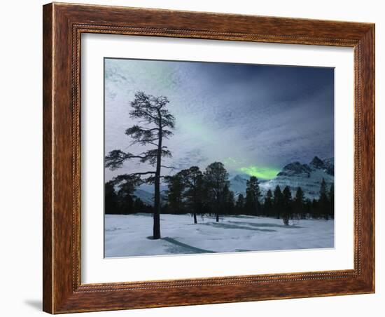 Moonlight And Aurora Borealis, Forramarka, Troms, Norway-Stocktrek Images-Framed Photographic Print