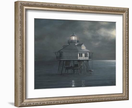 Moonlight At Middle Bay Light-David Knowlton-Framed Giclee Print