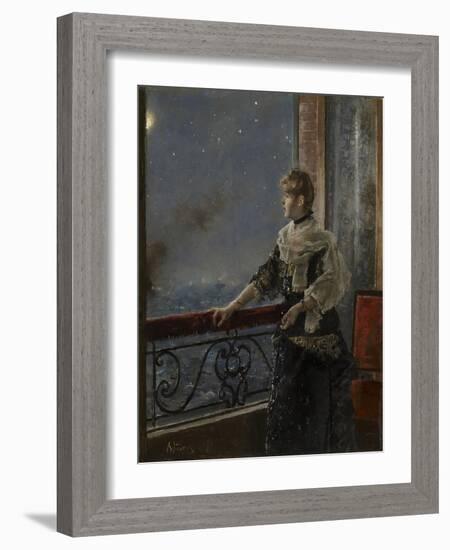 Moonlight (Au Clair De La Lune), C.1885 (Oil on Panel)-Alfred Emile Stevens-Framed Giclee Print