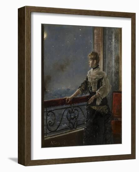 Moonlight (Au Clair De La Lune), C.1885 (Oil on Panel)-Alfred Emile Stevens-Framed Giclee Print