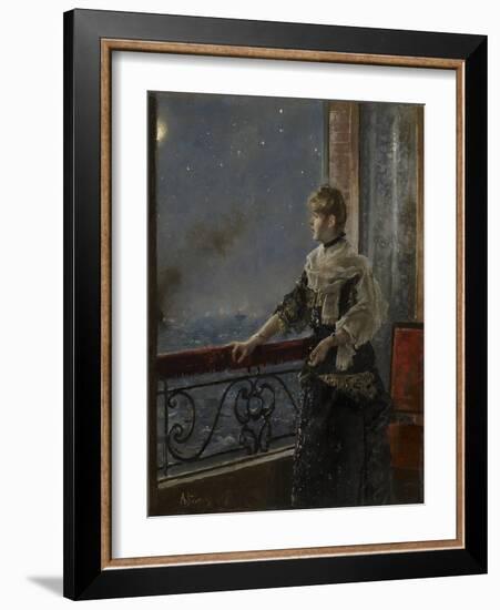 Moonlight (Au Clair De La Lune), C.1885 (Oil on Panel)-Alfred Emile Stevens-Framed Giclee Print