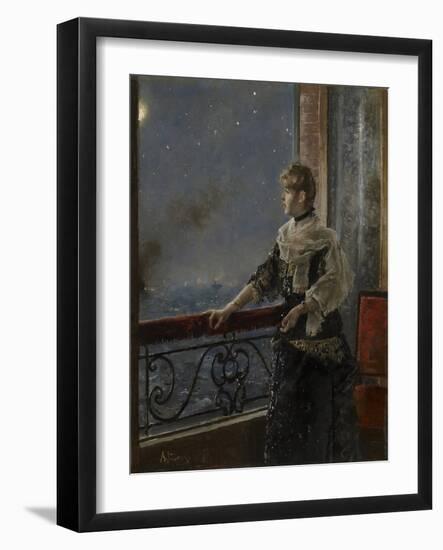 Moonlight (Au Clair De La Lune), C.1885 (Oil on Panel)-Alfred Emile Stevens-Framed Giclee Print
