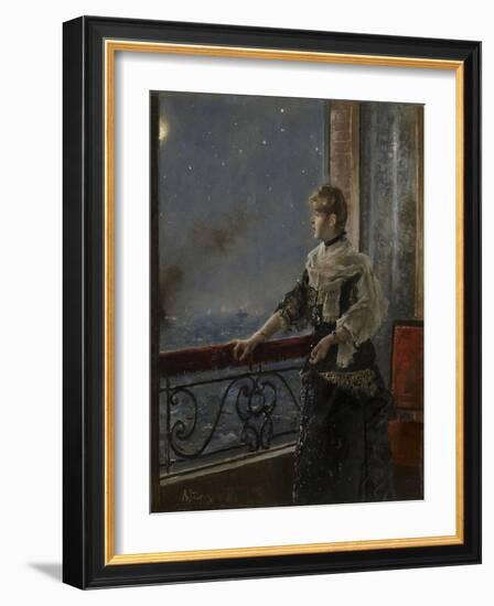 Moonlight (Au Clair De La Lune), C.1885 (Oil on Panel)-Alfred Emile Stevens-Framed Giclee Print