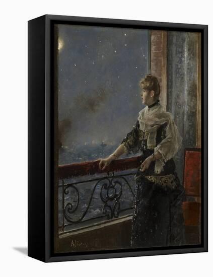 Moonlight (Au Clair De La Lune), C.1885 (Oil on Panel)-Alfred Emile Stevens-Framed Premier Image Canvas