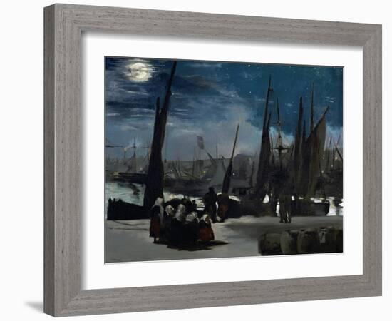 Moonlight Over Boulogne Harbor, 1869-Edouard Manet-Framed Giclee Print