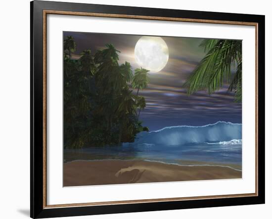 Moonlight Shines Down On the Beach During the Night of a Full Moon-Stocktrek Images-Framed Photographic Print