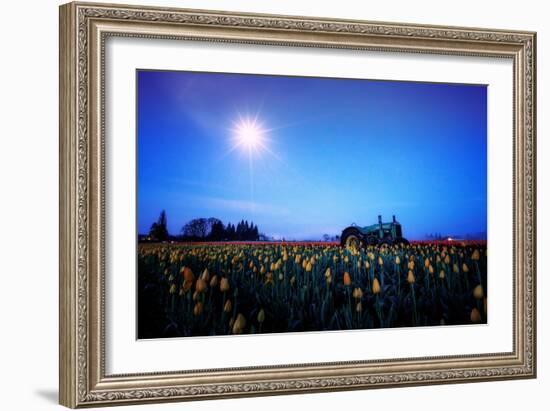 Moonlight Tractor in Spring Tulip Farm, Central Oregon-Vincent James-Framed Photographic Print