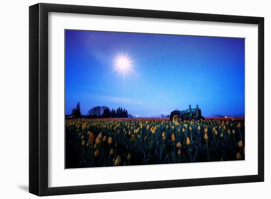 Moonlight Tractor in Spring Tulip Farm, Central Oregon-Vincent James-Framed Photographic Print