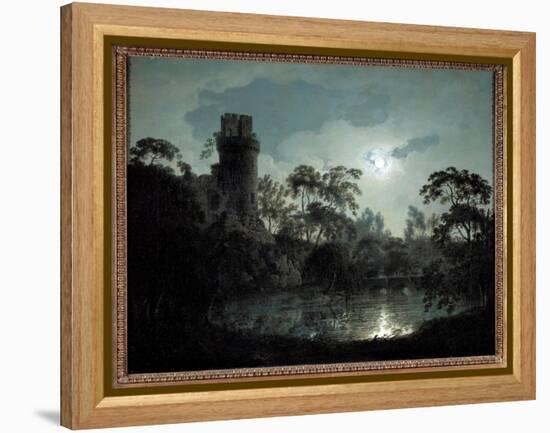 Moonlight with Lake and Castle Romantic Night Landscape. Painting by Joseph Wright of Derby (1734-1-Joseph Wright of Derby-Framed Premier Image Canvas