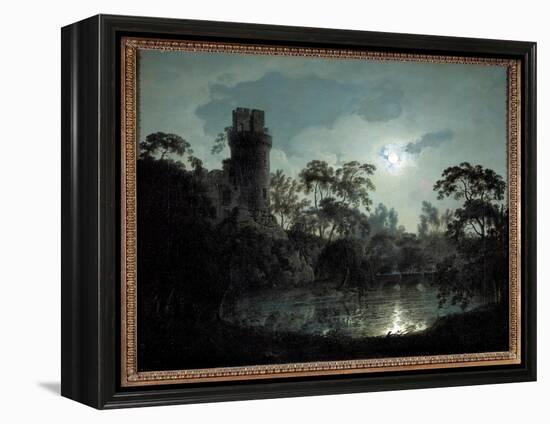 Moonlight with Lake and Castle Romantic Night Landscape. Painting by Joseph Wright of Derby (1734-1-Joseph Wright of Derby-Framed Premier Image Canvas