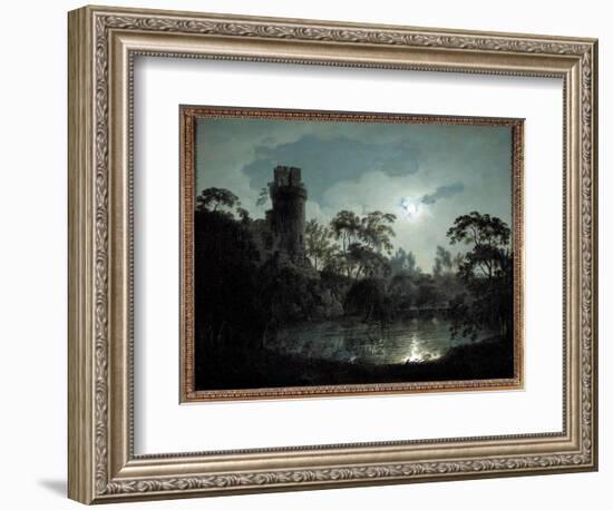 Moonlight with Lake and Castle Romantic Night Landscape. Painting by Joseph Wright of Derby (1734-1-Joseph Wright of Derby-Framed Giclee Print