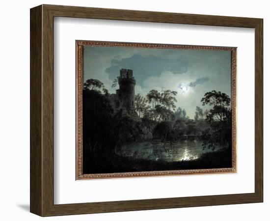 Moonlight with Lake and Castle Romantic Night Landscape. Painting by Joseph Wright of Derby (1734-1-Joseph Wright of Derby-Framed Giclee Print