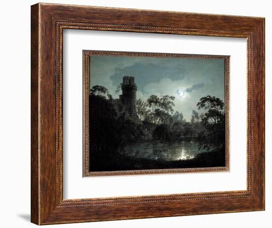 Moonlight with Lake and Castle Romantic Night Landscape. Painting by Joseph Wright of Derby (1734-1-Joseph Wright of Derby-Framed Giclee Print