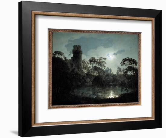 Moonlight with Lake and Castle Romantic Night Landscape. Painting by Joseph Wright of Derby (1734-1-Joseph Wright of Derby-Framed Giclee Print