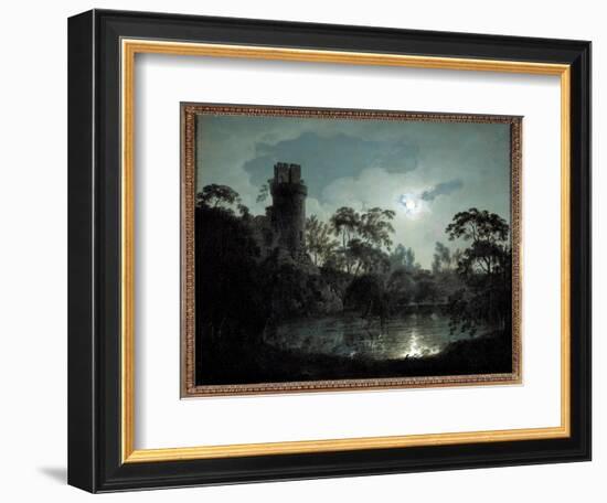 Moonlight with Lake and Castle Romantic Night Landscape. Painting by Joseph Wright of Derby (1734-1-Joseph Wright of Derby-Framed Giclee Print