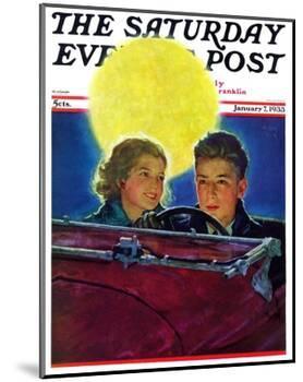 "Moonlit Car Ride," Saturday Evening Post Cover, January 7, 1933-Eugene Iverd-Mounted Giclee Print