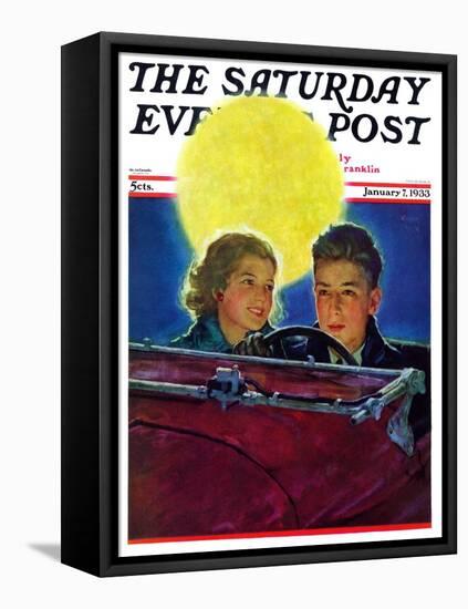 "Moonlit Car Ride," Saturday Evening Post Cover, January 7, 1933-Eugene Iverd-Framed Premier Image Canvas