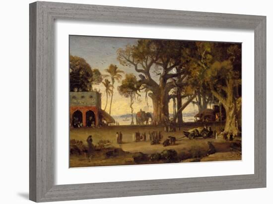 Moonlit Scene of Indian Figures and Elephants Among Banyan Trees, Upper India (Probably Lucknow)-Johann Zoffany-Framed Giclee Print
