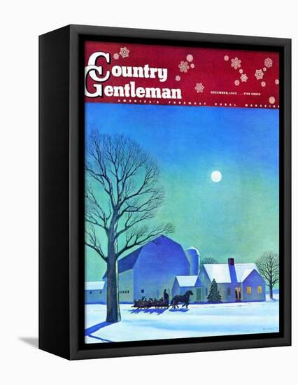 "Moonlit Sleighride," Country Gentleman Cover, December 1, 1943-Kent Rockwell-Framed Premier Image Canvas