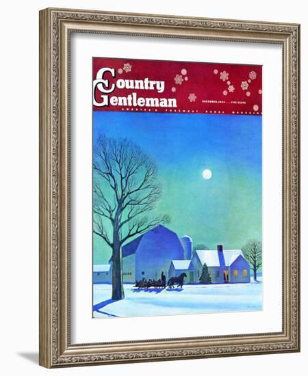 "Moonlit Sleighride," Country Gentleman Cover, December 1, 1943-Kent Rockwell-Framed Giclee Print