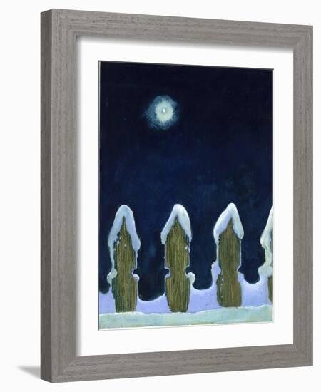 Moonlit Snowy Fence, 1970s-George Adamson-Framed Giclee Print
