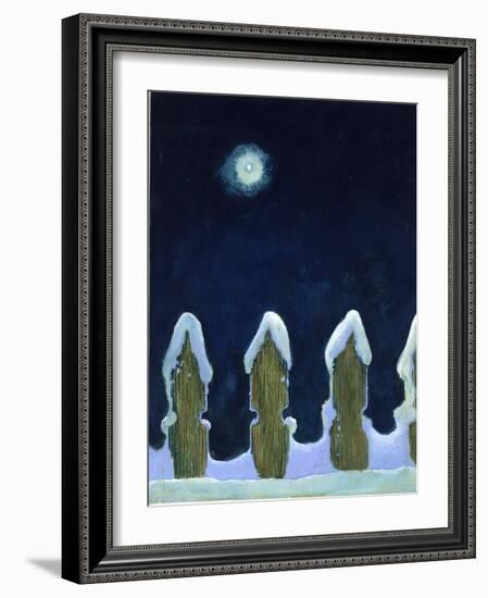 Moonlit Snowy Fence, 1970s-George Adamson-Framed Giclee Print