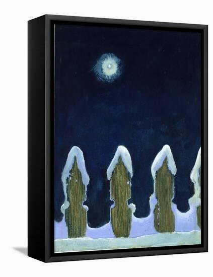 Moonlit Snowy Fence, 1970s-George Adamson-Framed Premier Image Canvas