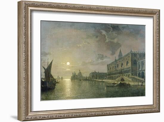 Moonlit View of the Bacino Di San Marco, Venice, with the Doge's Palace-Henry Pether-Framed Giclee Print