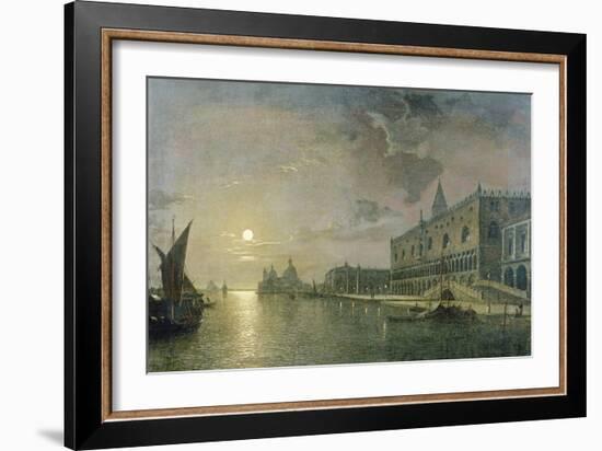Moonlit View of the Bacino Di San Marco, Venice, with the Doge's Palace-Henry Pether-Framed Giclee Print