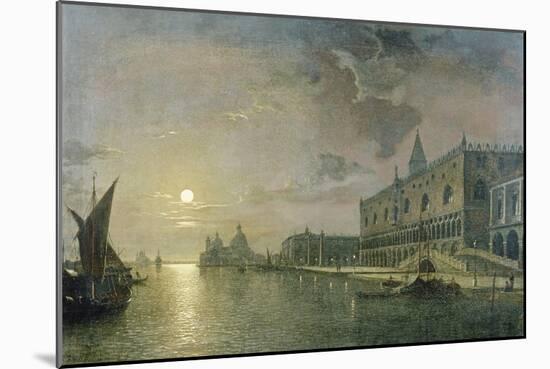 Moonlit View of the Bacino Di San Marco, Venice, with the Doge's Palace-Henry Pether-Mounted Giclee Print