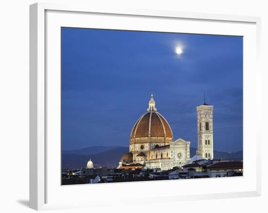 Moonrise and Florence Cathedral, Basilica Di Santa Maria Del Fiore at Dusk, Florence, Italy-Adam Jones-Framed Photographic Print