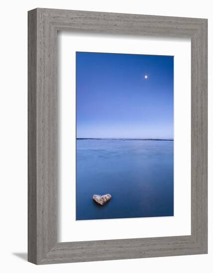 Moonrise at Winchelsea Beach and Heart-Shaped Rock, Winchelsea, Sussex, England, United Kingdom-Bill Ward-Framed Photographic Print