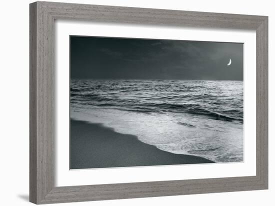 Moonrise Beach Black and White-Sue Schlabach-Framed Art Print