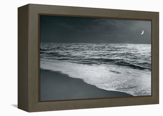 Moonrise Beach Black and White-Sue Schlabach-Framed Stretched Canvas