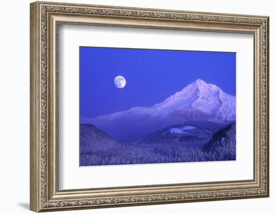 Moonrise over Mt. Hood, Oregon, USA-Janis Miglavs-Framed Photographic Print