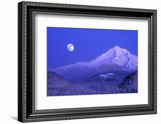 Moonrise over Mt. Hood, Oregon, USA-Janis Miglavs-Framed Photographic Print