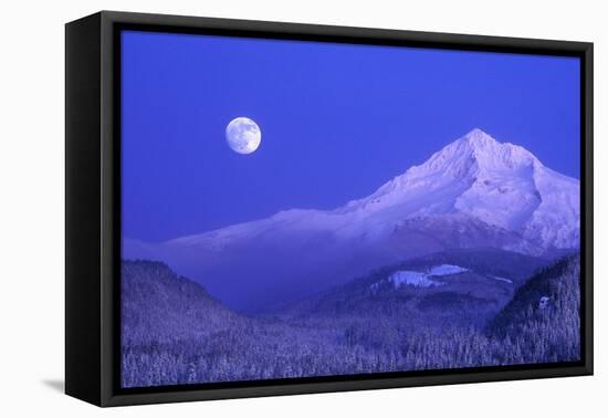 Moonrise over Mt. Hood, Oregon, USA-Janis Miglavs-Framed Premier Image Canvas