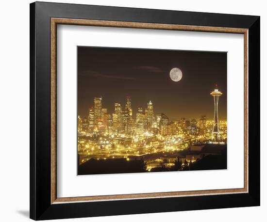 Moonrise over Nighttime Seattle, Washington, Usa-Janis Miglavs-Framed Photographic Print