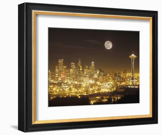 Moonrise over Nighttime Seattle, Washington, Usa-Janis Miglavs-Framed Photographic Print