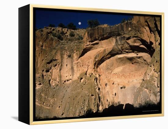 Moonrise over Painted Cave, Pueblo Rock Art, Bandelier National Monument, New Mexico, USA-Scott T. Smith-Framed Premier Image Canvas