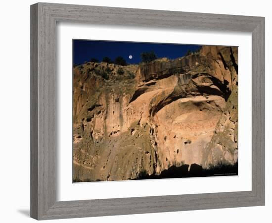 Moonrise over Painted Cave, Pueblo Rock Art, Bandelier National Monument, New Mexico, USA-Scott T. Smith-Framed Photographic Print