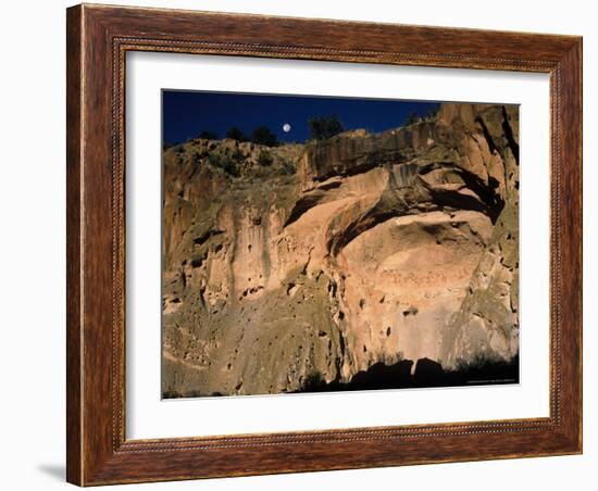 Moonrise over Painted Cave, Pueblo Rock Art, Bandelier National Monument, New Mexico, USA-Scott T. Smith-Framed Photographic Print