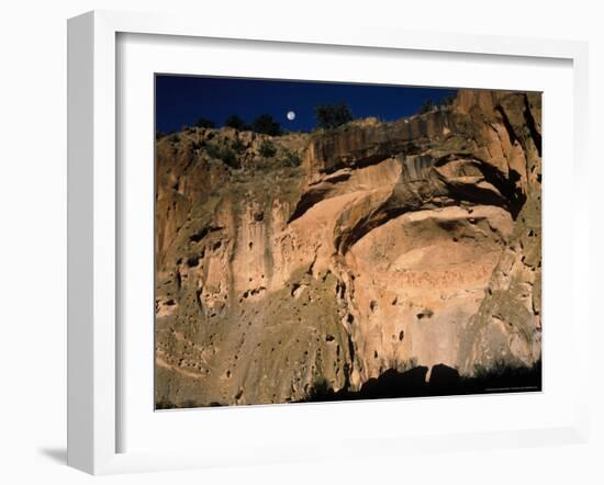 Moonrise over Painted Cave, Pueblo Rock Art, Bandelier National Monument, New Mexico, USA-Scott T. Smith-Framed Photographic Print