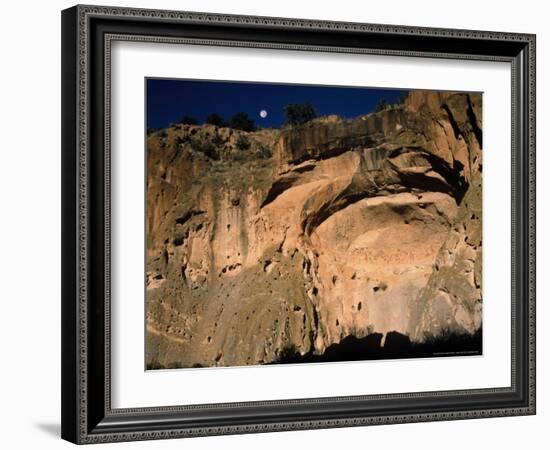 Moonrise over Painted Cave, Pueblo Rock Art, Bandelier National Monument, New Mexico, USA-Scott T. Smith-Framed Photographic Print