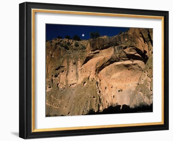 Moonrise over Painted Cave, Pueblo Rock Art, Bandelier National Monument, New Mexico, USA-Scott T. Smith-Framed Photographic Print