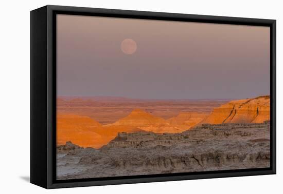 Moonrise over Rugged Landscape at Sunset, South Dakota, USA-Jaynes Gallery-Framed Premier Image Canvas