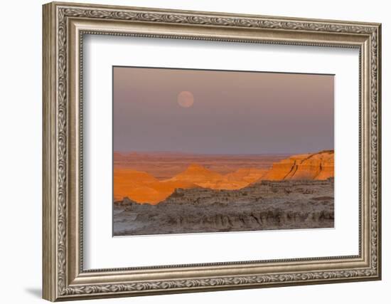 Moonrise over Rugged Landscape at Sunset, South Dakota, USA-Jaynes Gallery-Framed Photographic Print