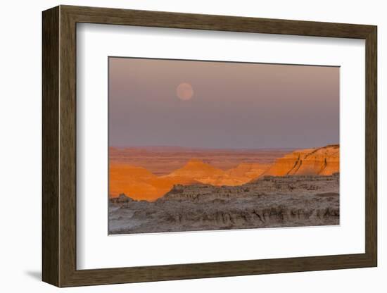 Moonrise over Rugged Landscape at Sunset, South Dakota, USA-Jaynes Gallery-Framed Photographic Print