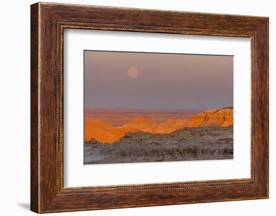 Moonrise over Rugged Landscape at Sunset, South Dakota, USA-Jaynes Gallery-Framed Photographic Print