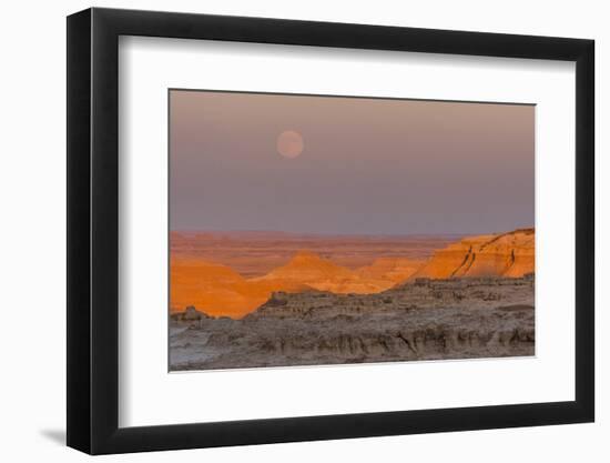 Moonrise over Rugged Landscape at Sunset, South Dakota, USA-Jaynes Gallery-Framed Photographic Print